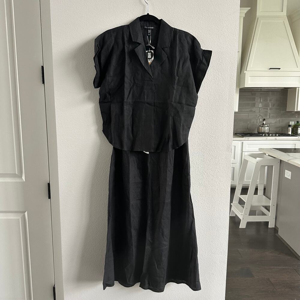 Eileen Fisher  Linen Notch Collar Top and Organic Linen Bias Skirt Set  Size XS